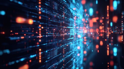 Abstract Digital Tunnel with Glowing Lines and Particles