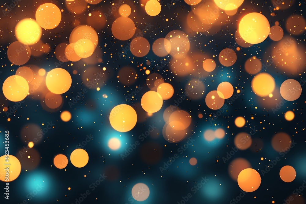 Poster beautiful bokeh background with soft glowing lights in warm colors, perfect for festive themes and e