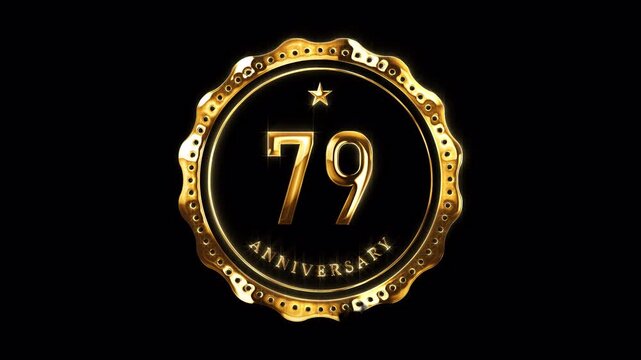 79th Anniversary Celebration. Happy 79 Years Anniversary Animation in Gold Color on the Transparent Background, Alpha Channel. Great for greetings, celebrations, events, and gifts.