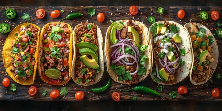 National Taco Day tacos with various fillings, October 4th - Powered by Adobe