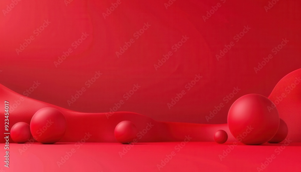 Poster abstract red landscape with spheres and smooth shapes in a minimalist design