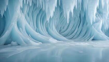 Obraz premium A large, icy cave with icicles hanging from the ceiling