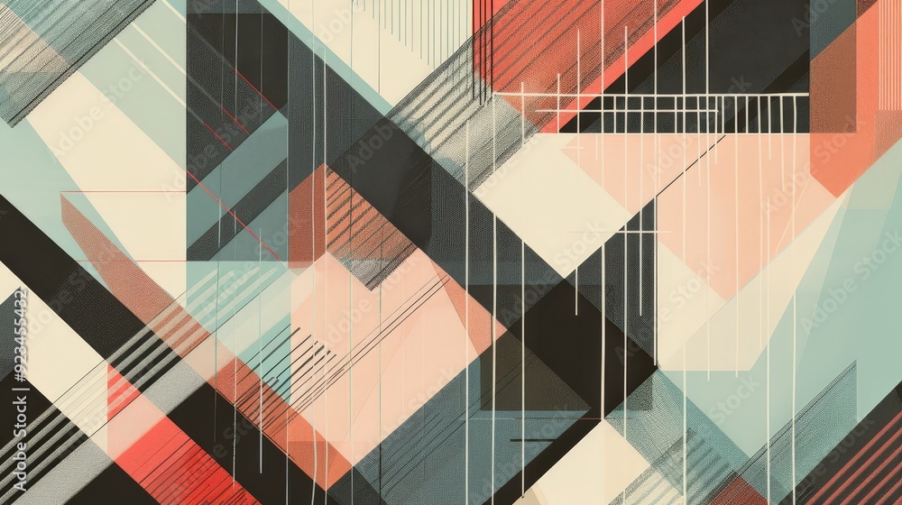 Poster an abstract line pattern with overlapping, angular lines forming a series of geometric shapes
