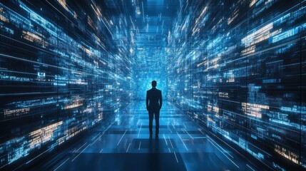 Man Walking Through Digital Tunnel