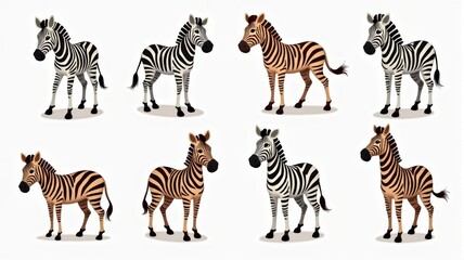 Obraz premium Cartoon Zebra Illustrations - Eight Different Zebra Poses and Patterns