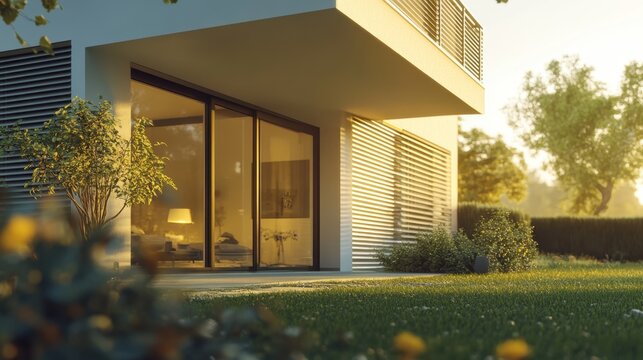 Modern Home Security System with Automated Window Shutters