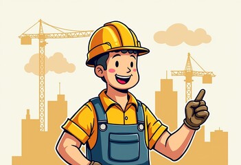 Labor Day Graphic: Construction Worker in Line Art Style for Printable Designs