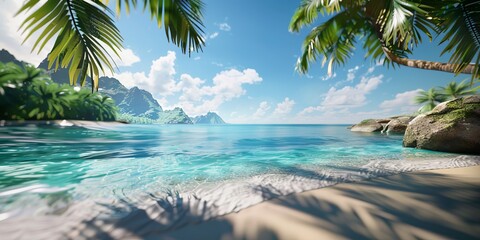 Serene beach with crystal clear water and palm trees