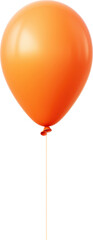 A single bright orange balloon floats against a black background. The balloon is tied with a string.