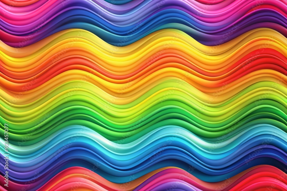 Poster vibrant abstract rainbow wave background featuring undulating curves of bright colors blending seaml