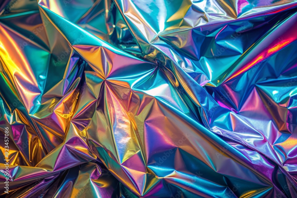 Poster mesmerizing holographic foil abstract background featuring shimmering metallic texture, futuristic s