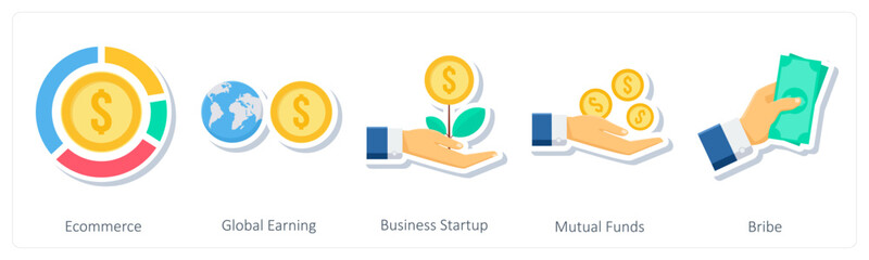 A set of 5 business icons as ecommerce, global earning, business startup