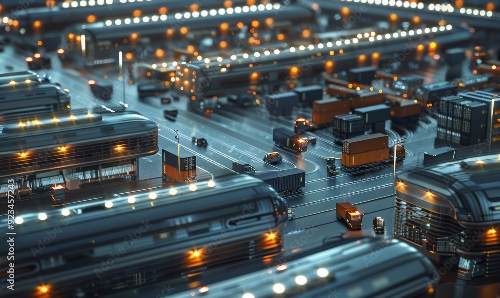 Poster smart logistics hub with automated systems, streamlining supply chain operations for efficiency and 