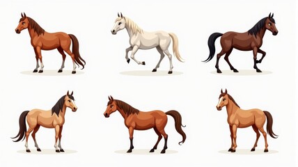 Obraz premium Illustrated Collection of Horses - Various Breeds and Poses - Horse Illustration for Animal Lovers and Educational Use