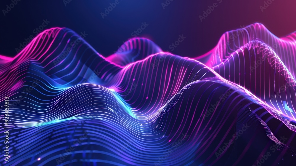 Aufkleber an abstract technology background with fluid, curving lines and dynamic color gradients