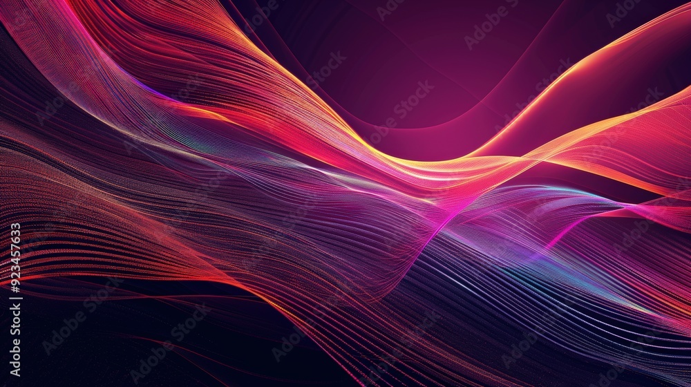 Poster an abstract technology background with fluid, curving lines and dynamic color gradients