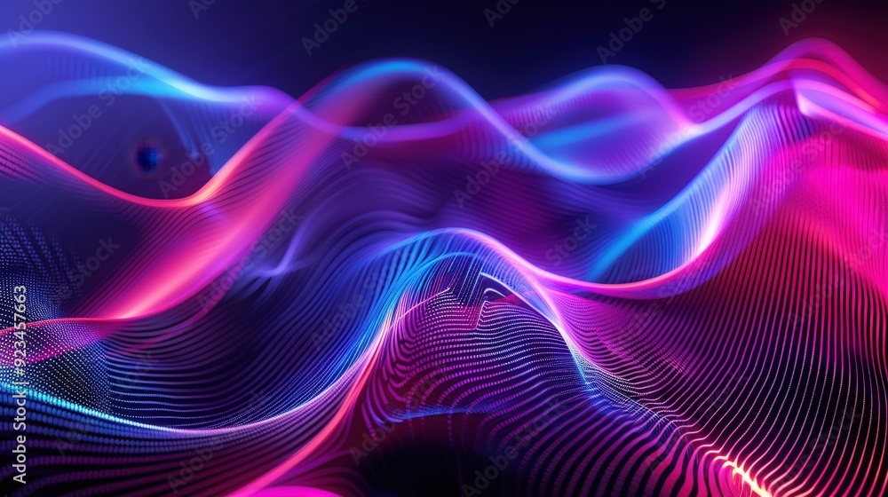 Aufkleber an abstract technology background with fluid, curving lines and dynamic color gradients