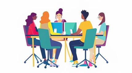 Collaborative Office Environment Showcases Colleagues Engaged in Intense Research and Dynamic Discussion for Their Next Project, Fostering Creativity and Teamwork.