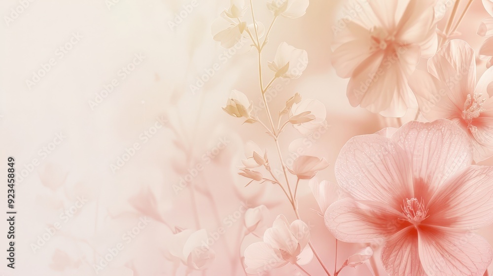 Poster an elegant background design with a soft gradient transition from blush pink to cream, adorned with 