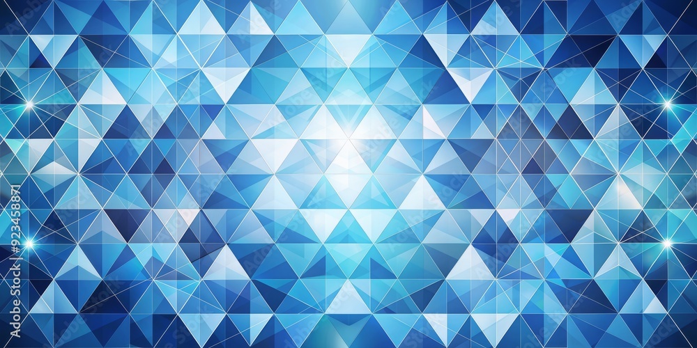 Poster abstract geometric blue and light blue textured background features intricate white triangular eleme