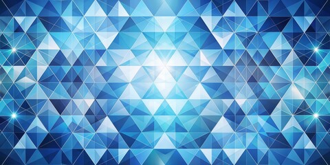 Fototapeta premium Abstract geometric blue and light blue textured background features intricate white triangular elements in a harmonious arrangement of shapes and colors.