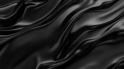 Fototapeta premium Abstract background texture of a black satin fabric with soft flowing waves symbolizing luxury, elegance, mystery, smoothness, and sophistication.