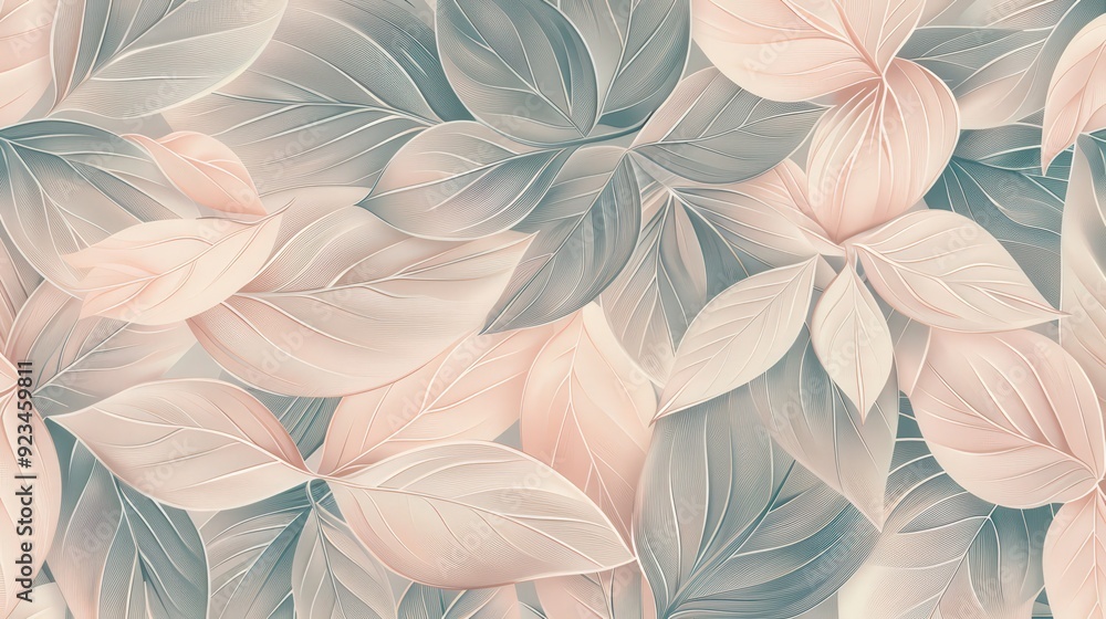 Poster an elegant leaf pattern with detailed, hand-drawn leaves arranged in a repeating pattern.