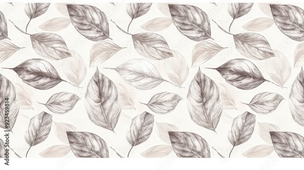 Poster an elegant leaf pattern with detailed, hand-drawn leaves arranged in a repeating pattern.