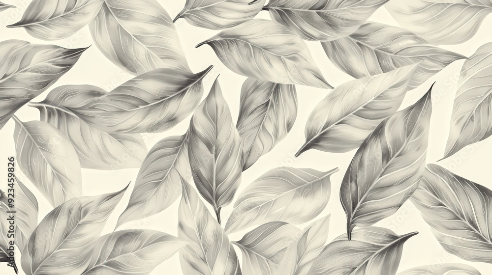 Poster an elegant leaf pattern with detailed, hand-drawn leaves arranged in a repeating pattern.