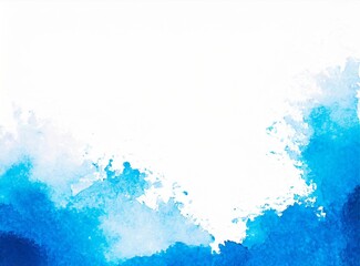 White background with light blue watercolor frame with copy space