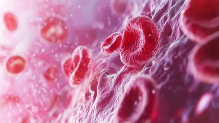 Highresolution image of red cells passing through a capillary, surrounded by soft tissue