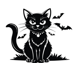 Obraz premium Halloween black cat silhouette design with white background