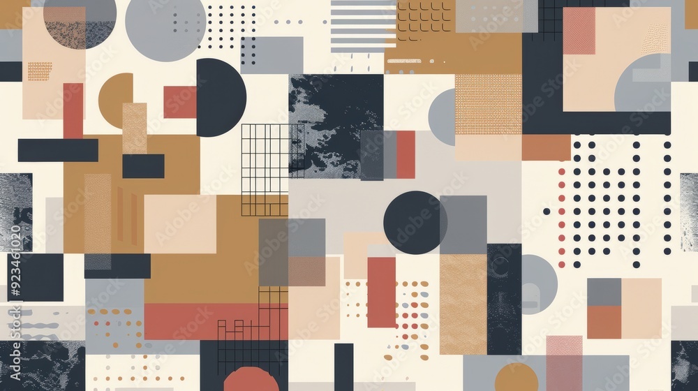 Poster an intricate business pattern with a repeating grid of abstract symbols and shapes.