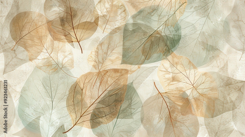 Poster an intricate leaf pattern with overlapping leaves and detailed vein patterns