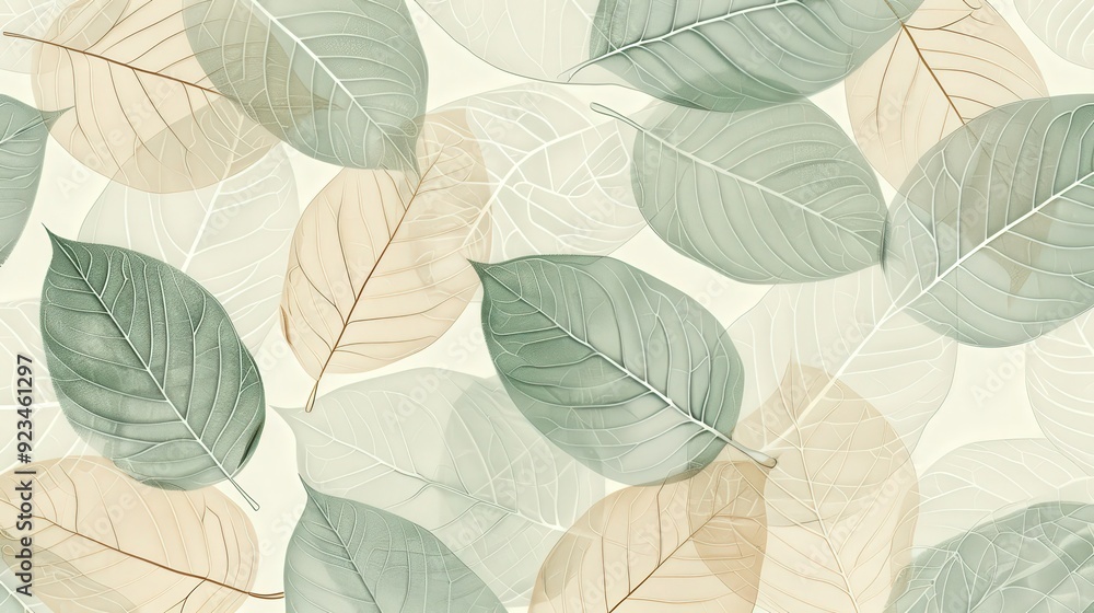 Poster an intricate leaf pattern with overlapping leaves and detailed vein patterns