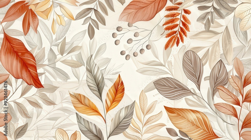 Poster an intricate leaf pattern with various leaf types and sizes arranged in a harmonious layout