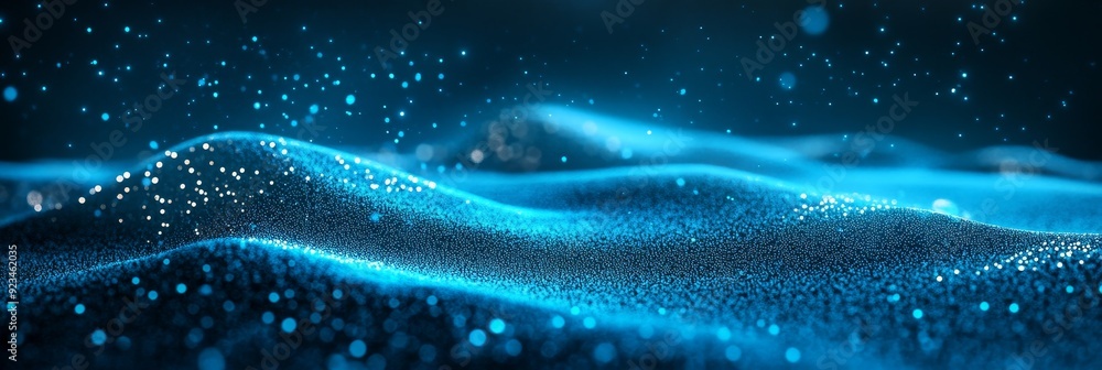 Poster this abstract image depicts a wave-like motion of blue glitter particles, representing the flow of d