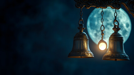 Obraz premium gold, moon, religion, religious, full, god, india, indian, moonlight, silhouette, tradition, full moon, hinduism, night, illustration, celebration, cloud, vector, atmosphere, bokeh, celebrate, culture