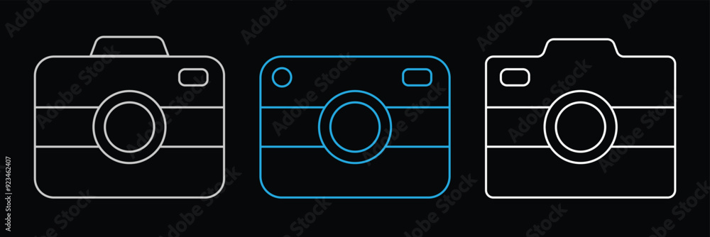 Poster camera icon set camera photo snapshot capture photograph shutter flash digital app modern minimalist