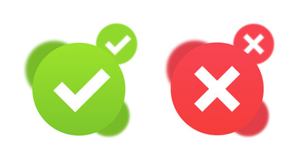 Obraz premium Check mark green and cross red. Right and wrong 3D buttons. Approved, rejected, true, false. Signs on a white background. Vector illustration