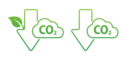 Reducing CO2 emissions to stop climate change sign. CO2 neutral logo carbon emission icon. Vector illustration