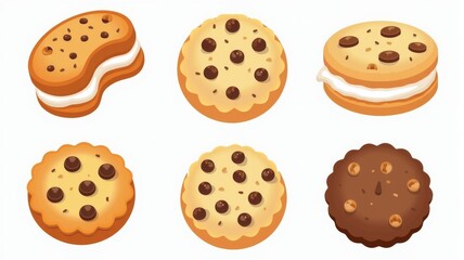 Obraz premium Delicious Cookie Illustration Set with Various Toppings and Cream Fillings