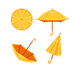 Umbrella, parasols for rain set. Rain protection open sun umbrella.