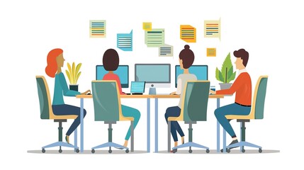 Collaborative Office Environment Showcases Colleagues Engaged in Intense Research and Dynamic Discussion for Their Next Project, Fostering Creativity and Teamwork.