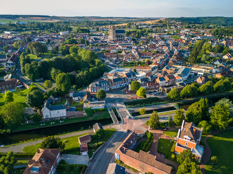 Aerial View of Corbie, Hauts-de-France, France 