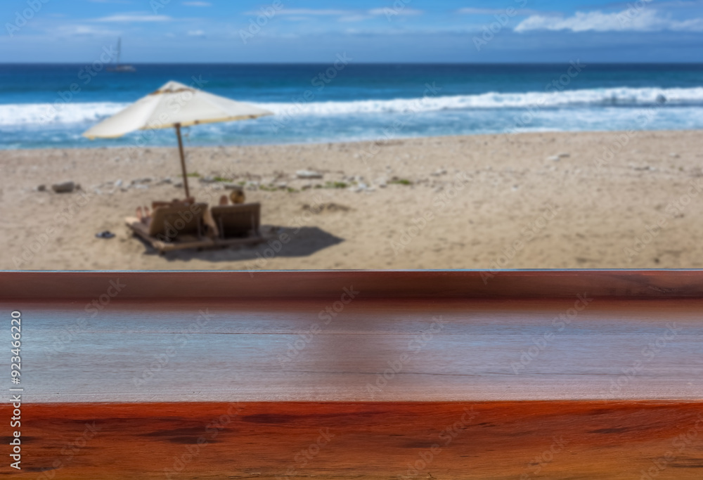 Poster comptoir de bar avec vue sur plage, île de la réunion