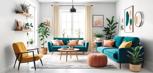 Modern home office in the living room, Convenient, comfortable, nice place to work, Remote work from home, Minimal interior décor design background.