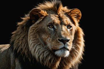 Naklejka premium Lion king isolated on black , Portrait Wildlife animal