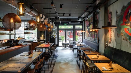 Fototapeta premium Modern eatery interior at Blassiusstraat 5-1 with stylish decor 