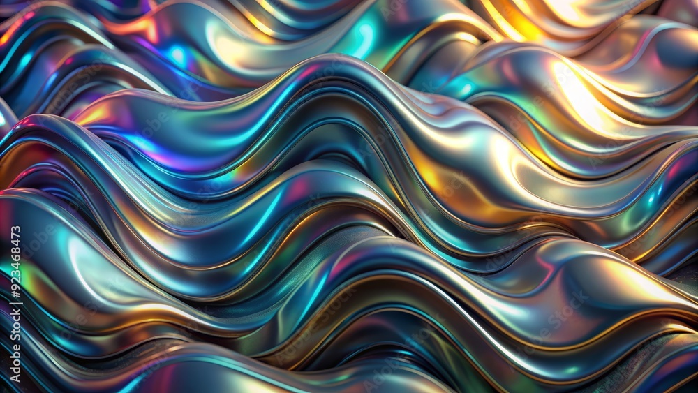 Aufkleber iridescent metallic wavy dark silver holography abstract background featuring shimmering texture and